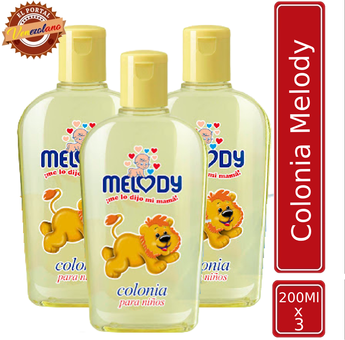Pack de 3 colonia para bebés Melody amarilla venezolana, disponible en Colombia