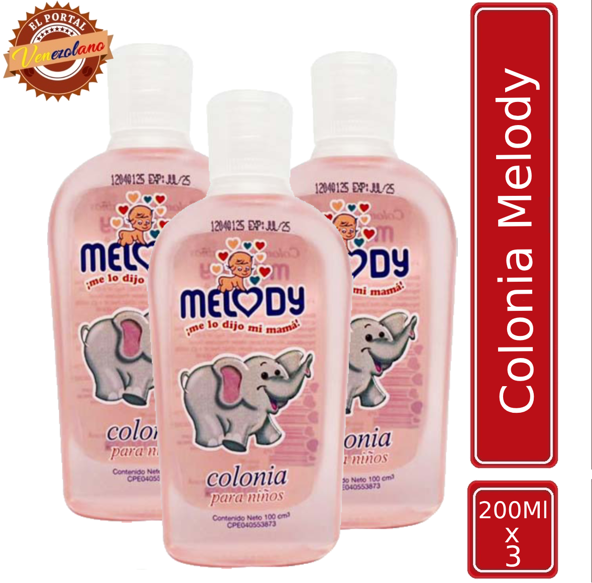Pack de 3 colonia para bebés Melody rosada venezolana, disponible en Colombia