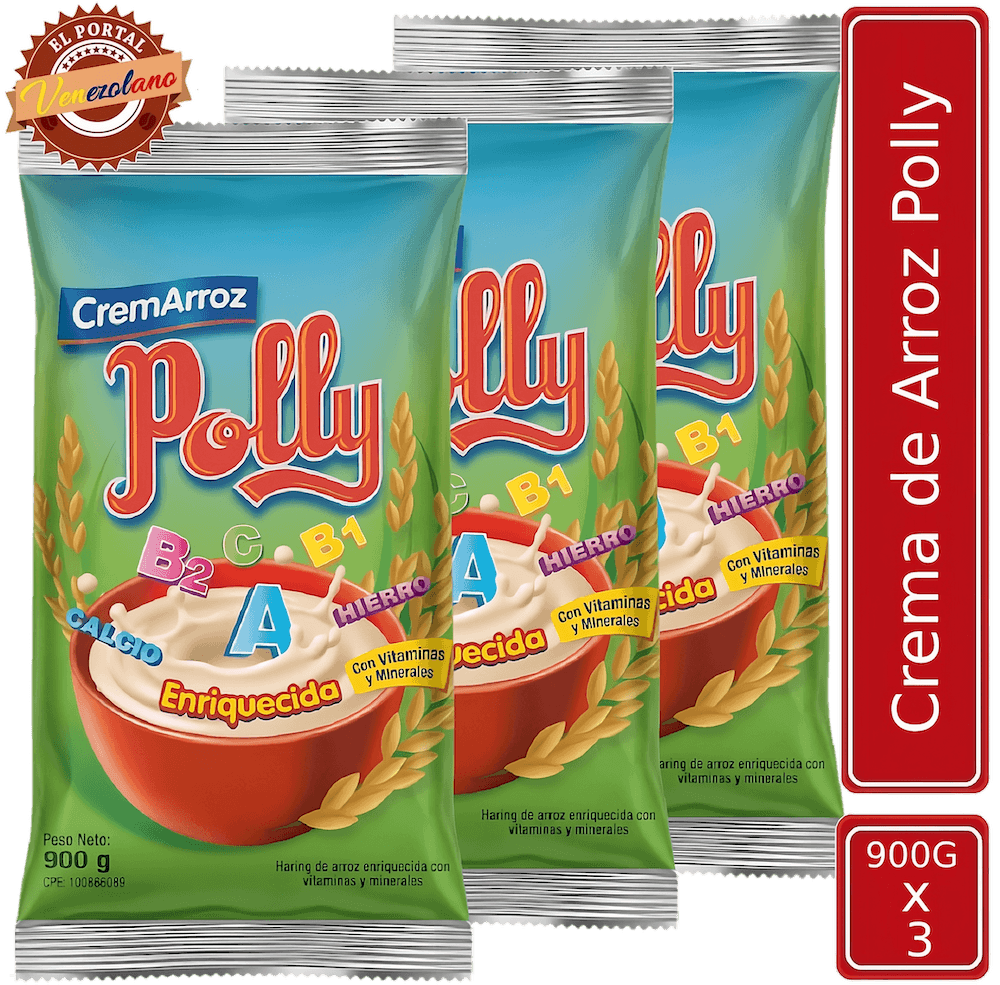 Pack de 3 crema de arroz Polly 900g venezolana, disponible en Colombia