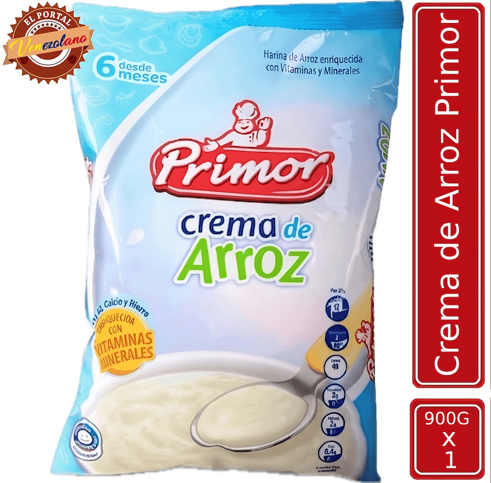 Crema de arroz Primor en bolsa 900g venezolana, disponible en Colombia