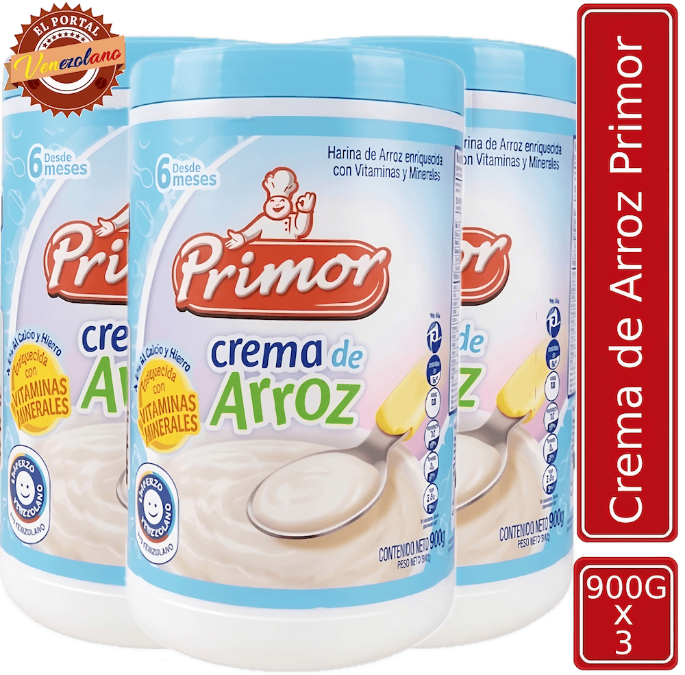 Pack de 3 crema de arroz Primor 900g venezolana, disponible en Colombia