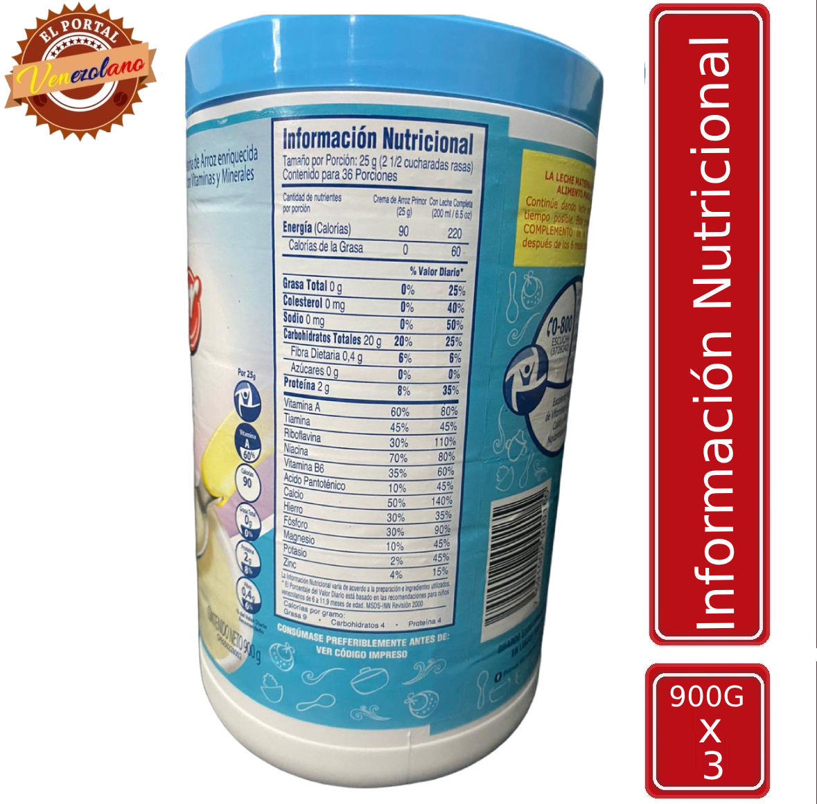 Crema De Arroz Primor 900g Venezuela x 3