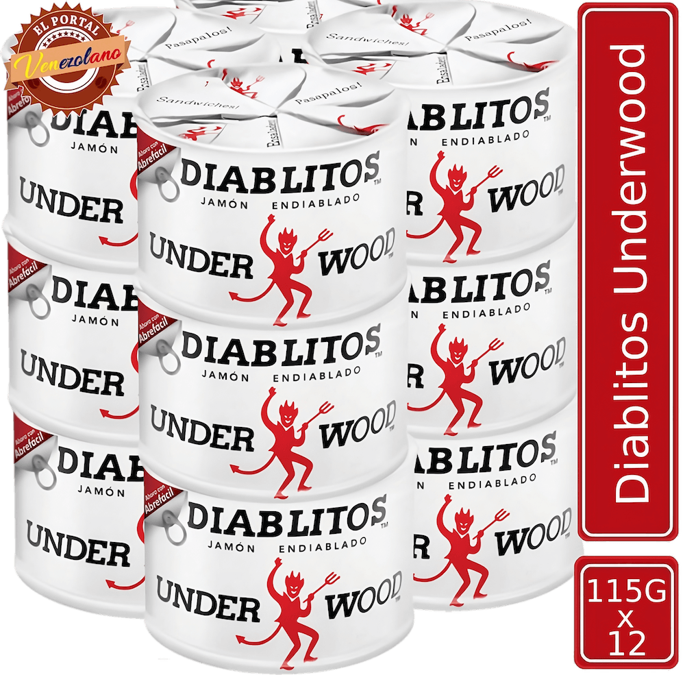 Pack de 12 Diablitos Underwood 115g de jamón endiablado venezolano, disponible en Colombia