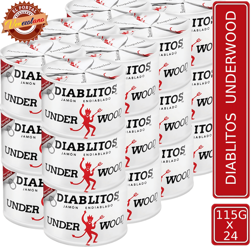 Pack de 24 Diablitos Underwood 115g de jamón endiablado venezolano, disponible en Colombia