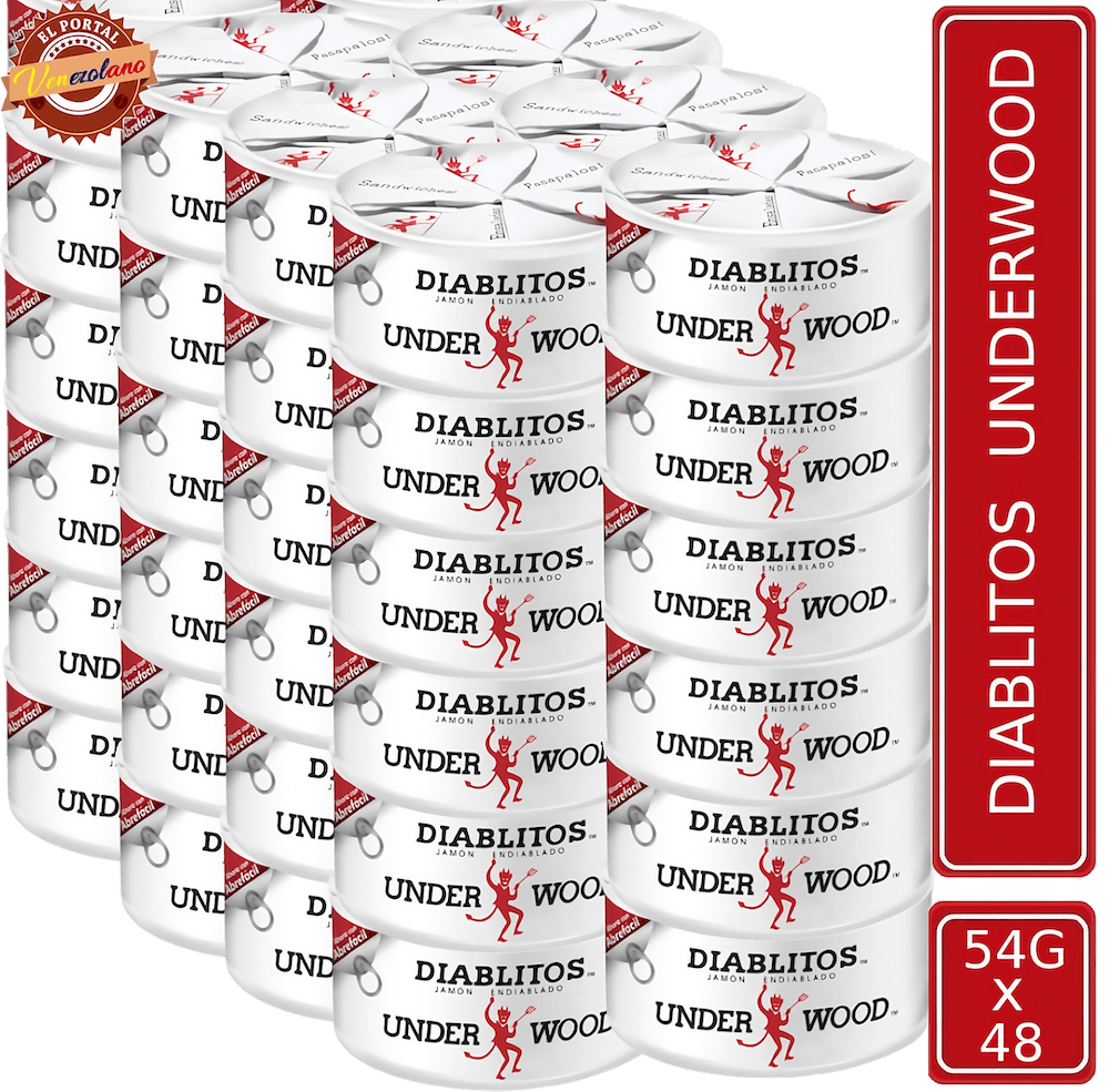 Pack de 48 Diablitos Underwood 54g de jamón endiablado venezolano, disponible en Colombia