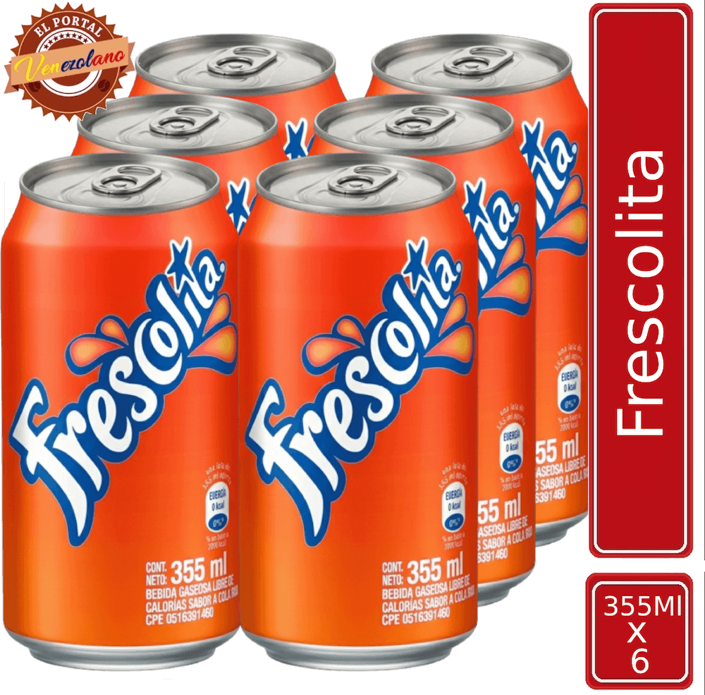 Pack de 6 Frescolita lata 355 ml venezolana, disponible en Colombia