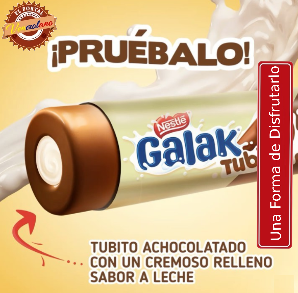 GALAK Tubito Barra Sabor a Chocolate con Relleno Sabor a Leche Venezuela x 4