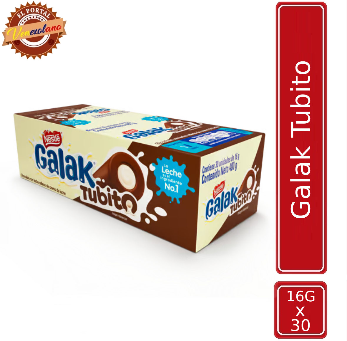 GALAK Tubito Barra Sabor a Chocolate con Relleno Sabor a Leche Venezuela x 30