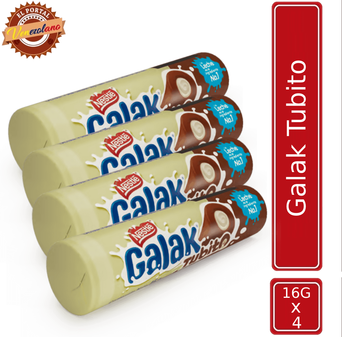 GALAK Tubito Barra Sabor a Chocolate con Relleno Sabor a Leche Venezuela x 4