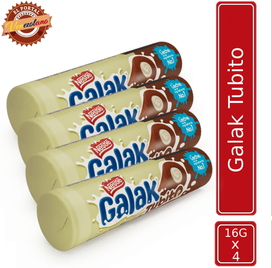 GALAK Tubito Barra Sabor a Chocolate con Relleno Sabor a Leche Venezuela x 4