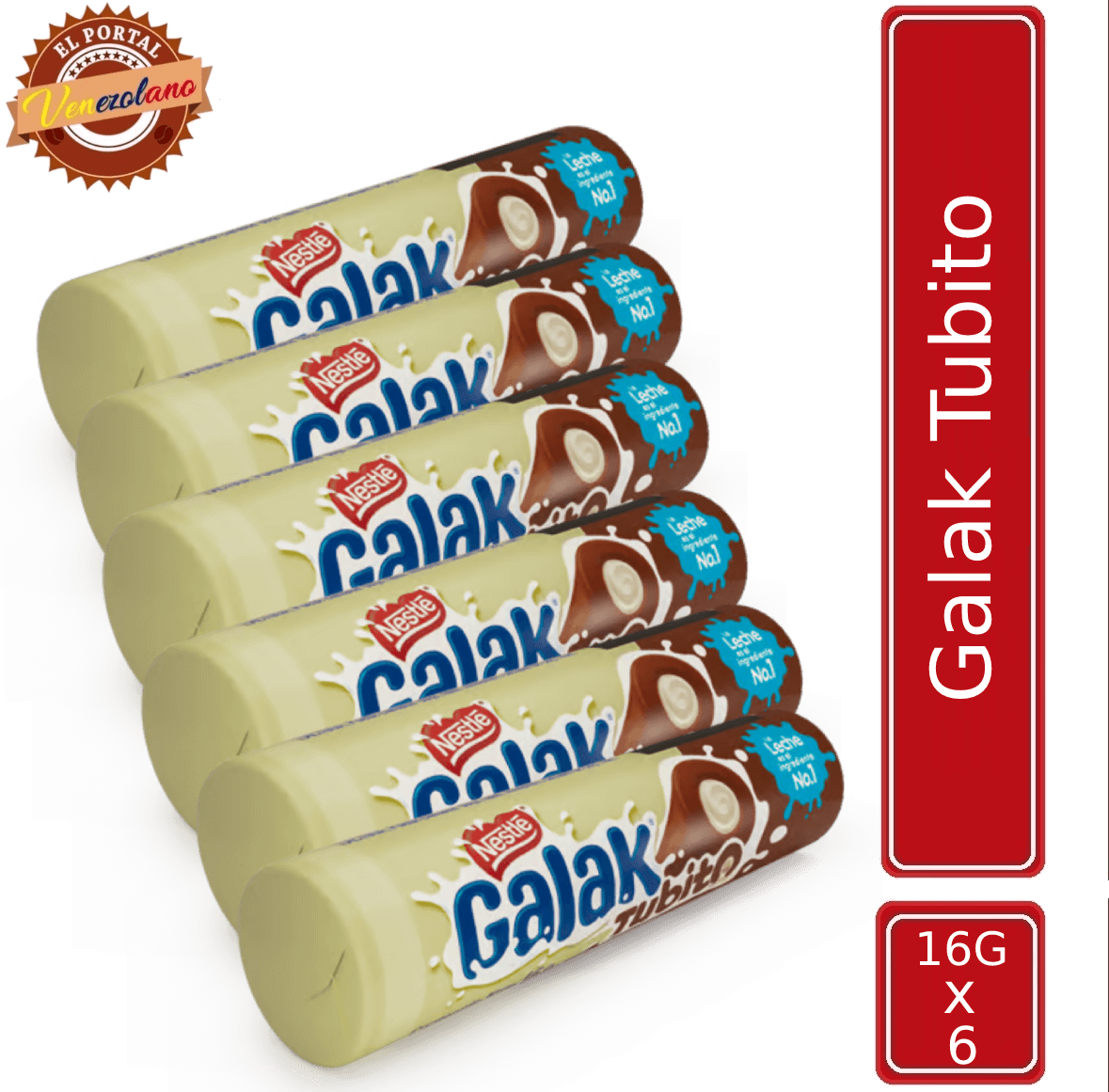 GALAK Tubito Barra Sabor a Chocolate con Relleno Sabor a Leche Venezuela x 6