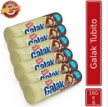 GALAK Tubito Barra Sabor a Chocolate con Relleno Sabor a Leche Venezuela x 6