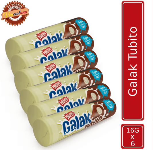 GALAK Tubito Barra Sabor a Chocolate con Relleno Sabor a Leche Venezuela x 6