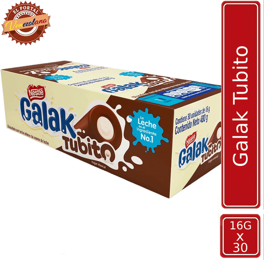 GALAK Tubito Barra Sabor a Chocolate con Relleno Sabor a Leche Venezuela x 30 Unidades