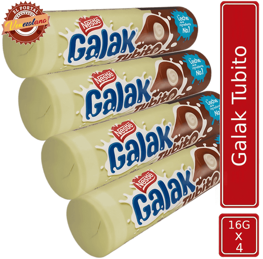 GALAK Tubito Barra Sabor a Chocolate con Relleno Sabor a Leche Venezuela x 4 Unidades