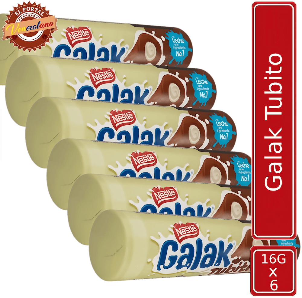 Pack de 6 Galak Tubito barra de chocolate venezolano, disponible en Colombia