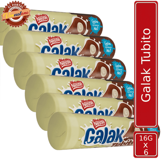 GALAK Tubito Barra Sabor a Chocolate con Relleno Sabor a Leche Venezuela x 6 Unidades
