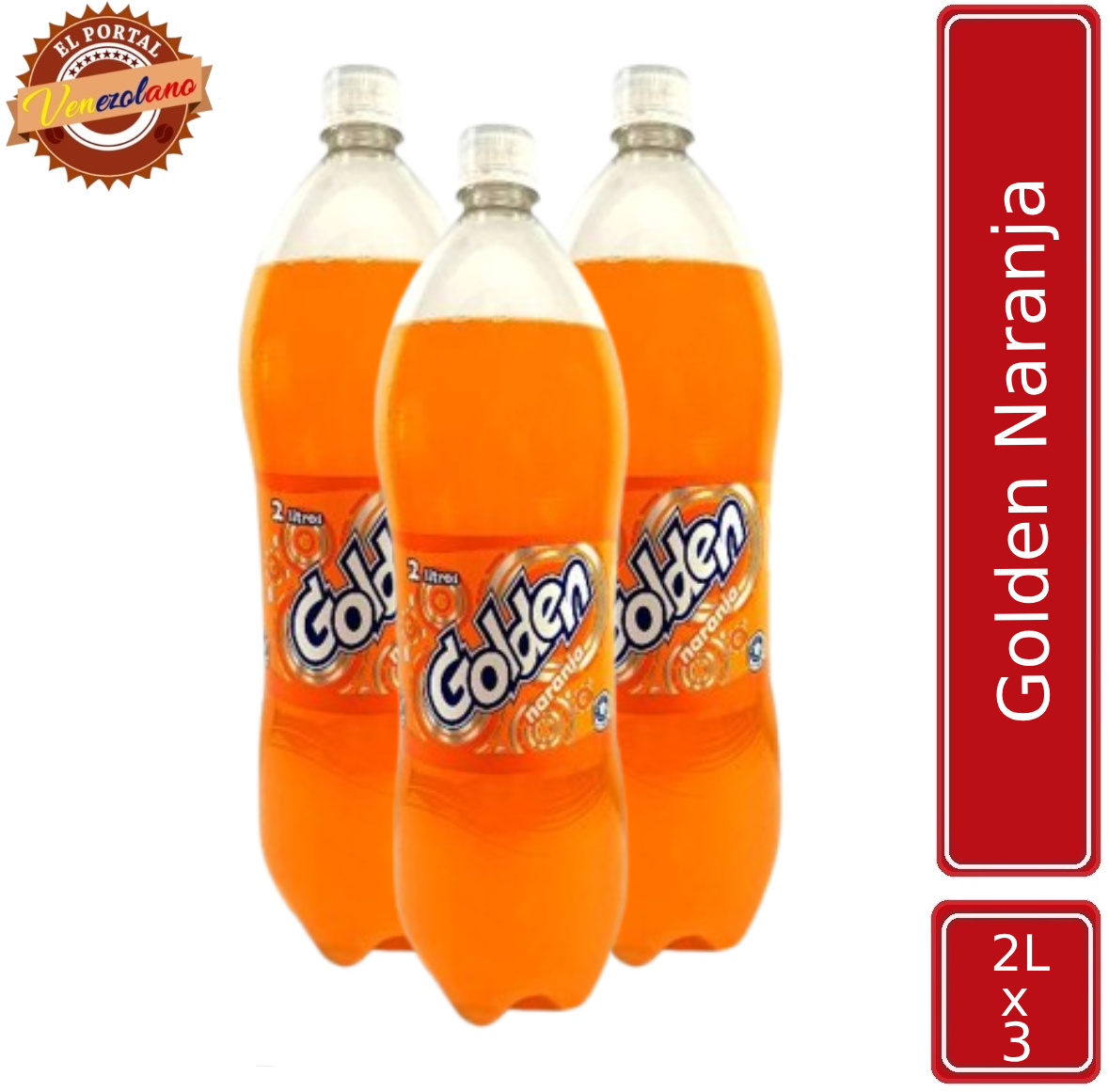 Pack de 3 Golden Naranja familiar 2 litros venezolana, disponible en Colombia