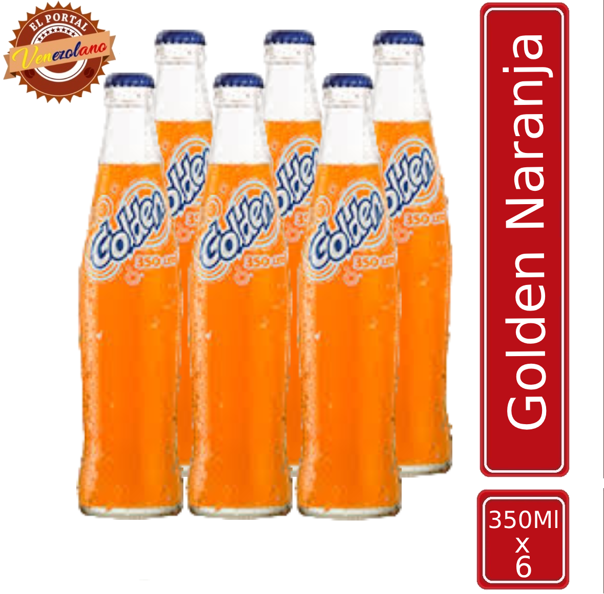 Pack de 6 Golden Naranja botella 350 ml venezolana, disponible en Colombia