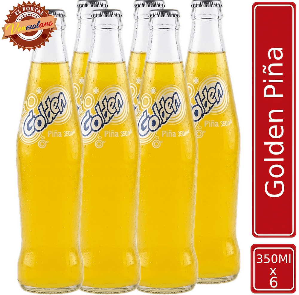 Pack de 6 Golden Piña botella 350 ml venezolana, disponible en Colombia