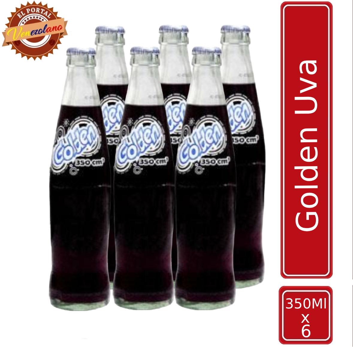 Pack de 6 Golden Uva botella 350 ml venezolana, disponible en Colombia