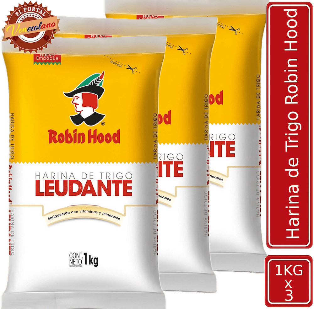 Pack de 3 harina leudante Robin Hood venezolana, disponible en Colombia