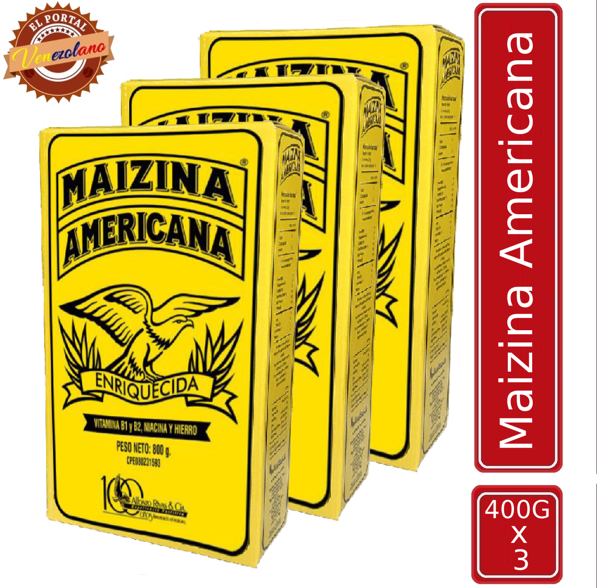 Pack de 3 Maizina Americana 400g venezolana, disponible en Colombia