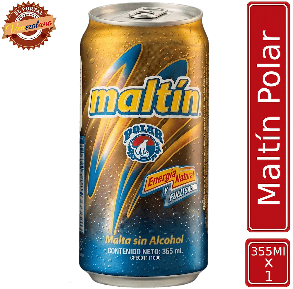 Maltín Polar lata 355 ml venezolana, disponible en Colombia