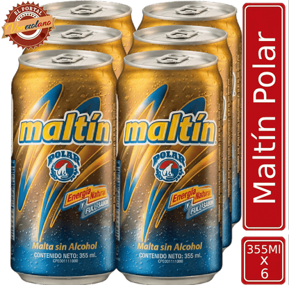 Pack de 6 Maltín Polar lata 355 ml venezolana, disponible en Colombia