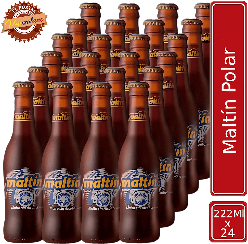 Pack de 24 Maltín Polar botella 222 ml venezolana, disponible en Colombia