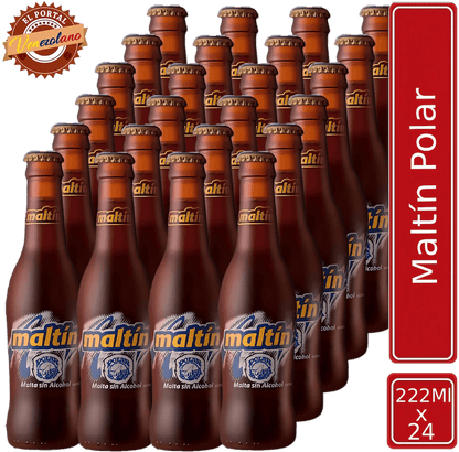 Pack de 24 Maltín Polar botella 222 ml venezolana, disponible en Colombia