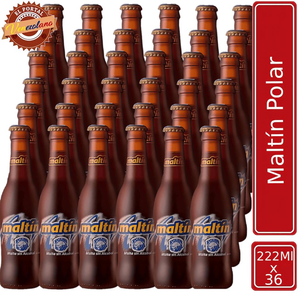 Pack de 36 Maltín Polar botella 222 ml venezolana, disponible en Colombia