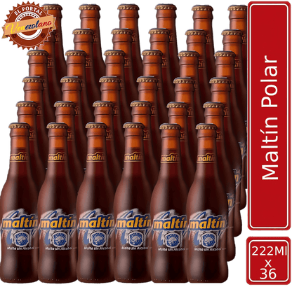 Pack de 36 Maltín Polar botella 222 ml venezolana, disponible en Colombia