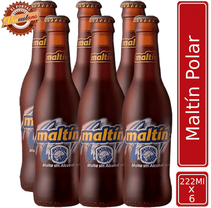 Pack de 6 Maltín Polar botella 222 ml venezolana, disponible en Colombia