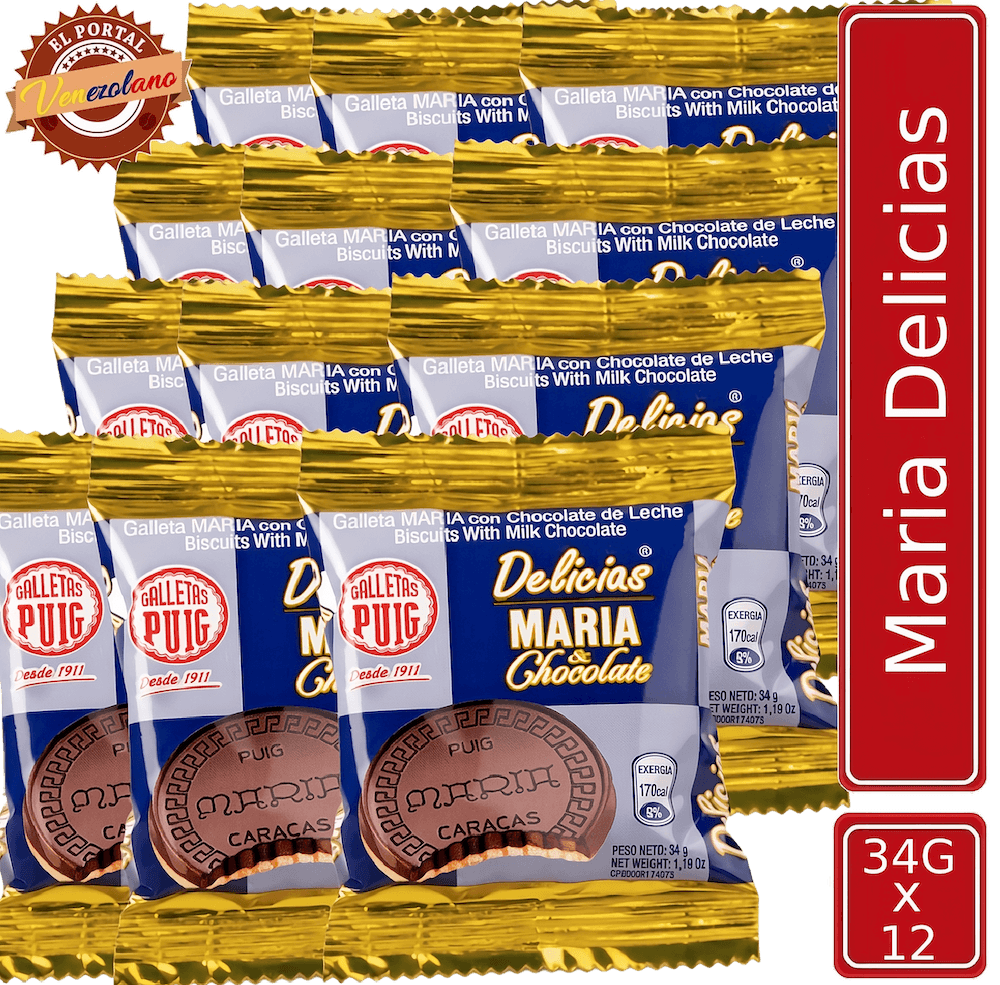 Pack de 12 galletas María Delicias Puig venezolanas, disponible en Colombia