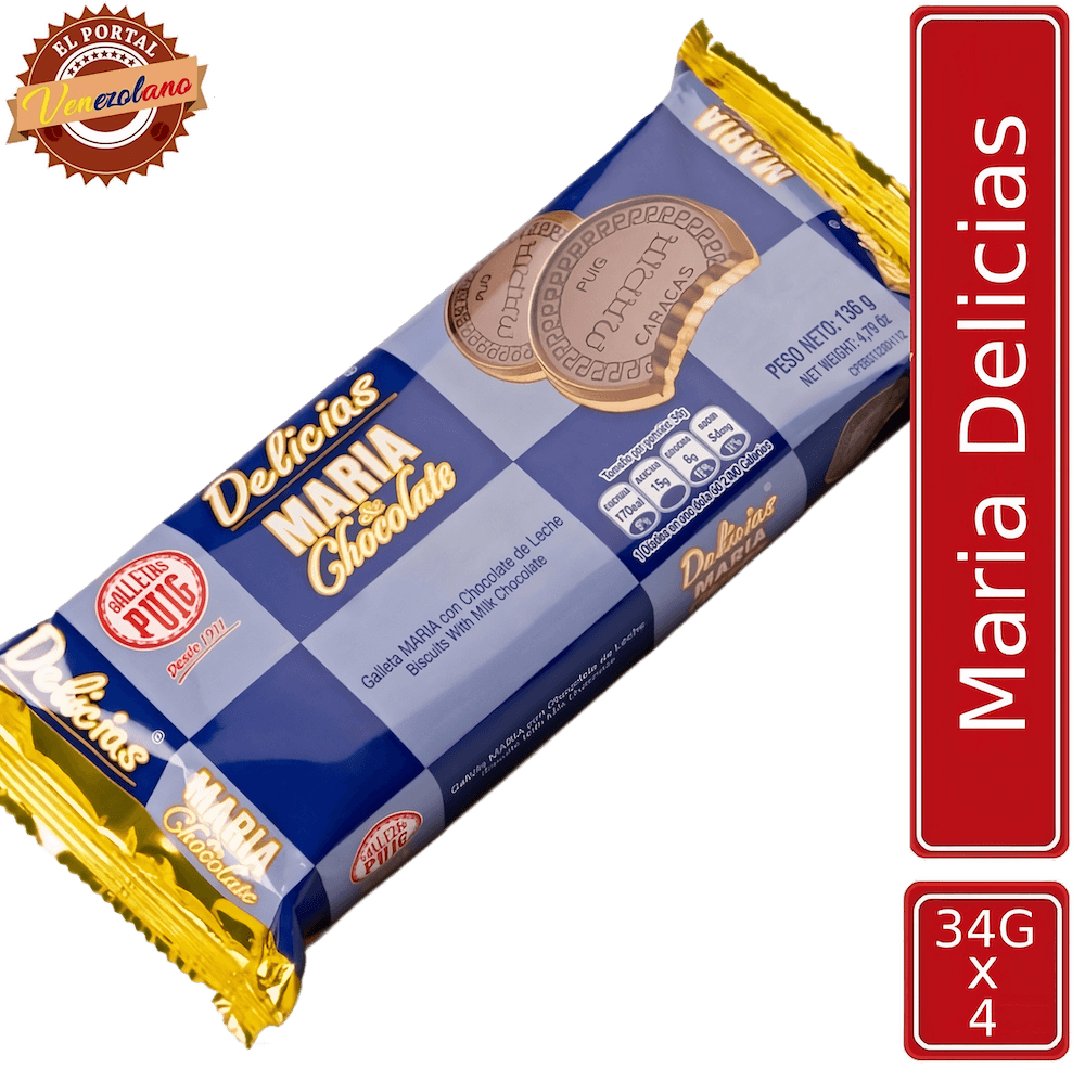 Pack de 4 galletas María Delicias Puig venezolanas, disponible en Colombia