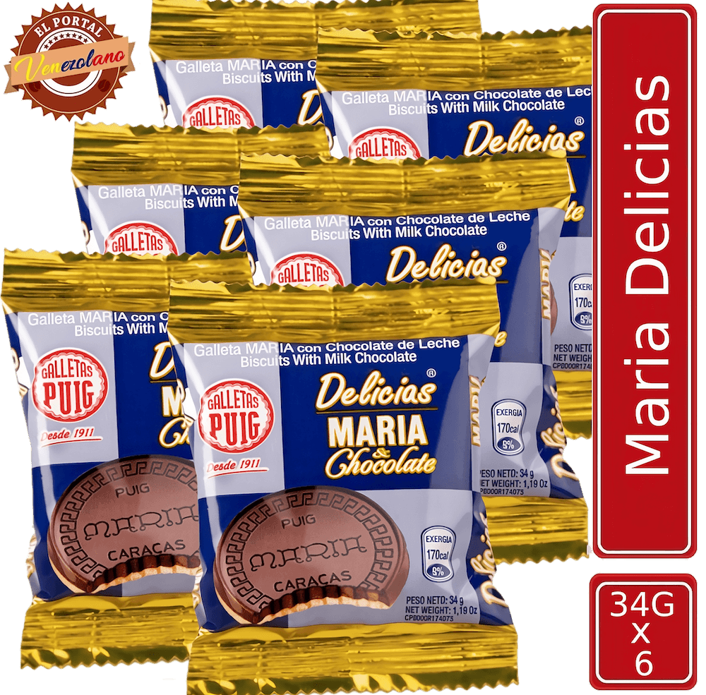 Pack de 6 galletas María Delicias Puig venezolanas, disponible en Colombia