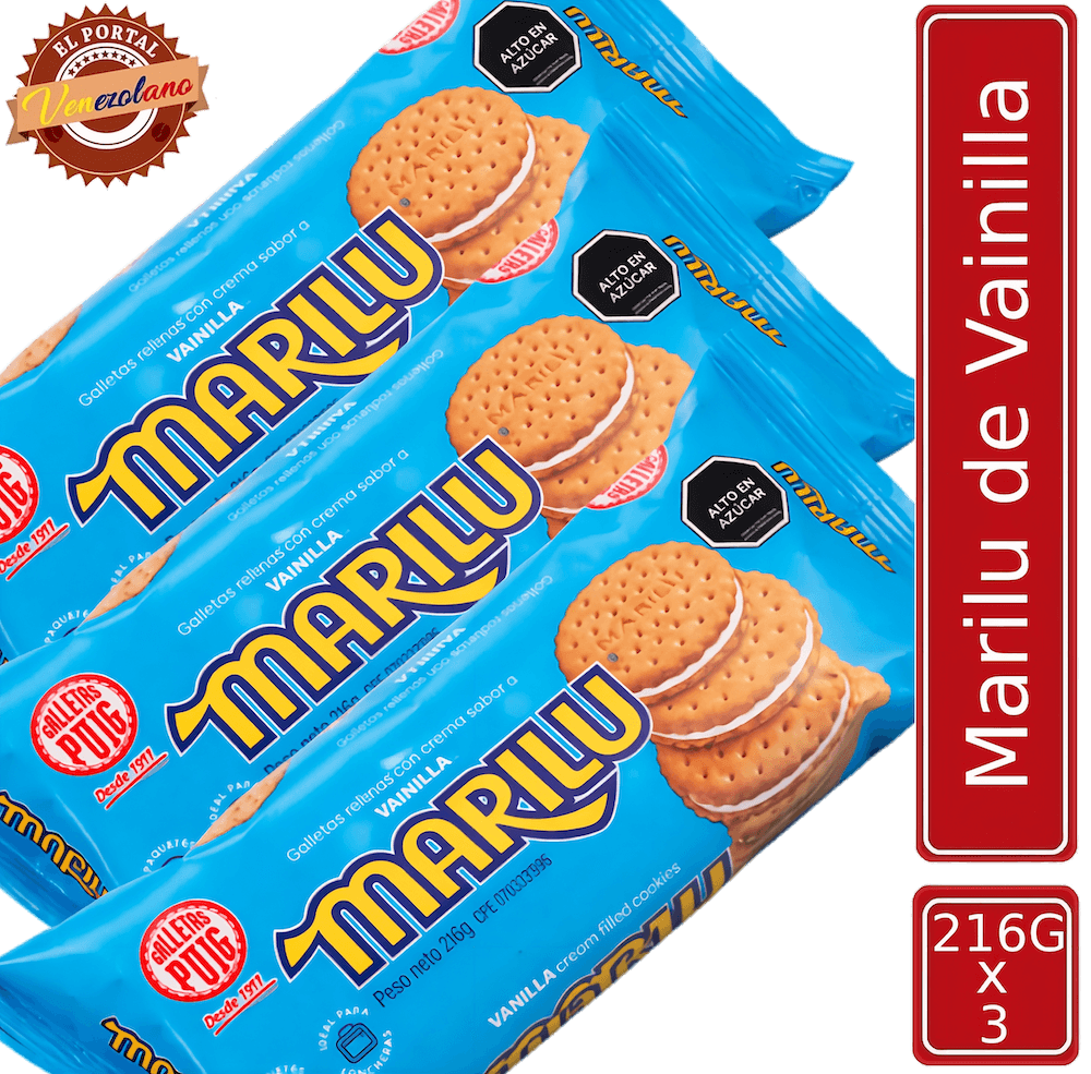 Pack de 3 galletas Marilú de vainilla Puig venezolanas, disponible en Colombia
