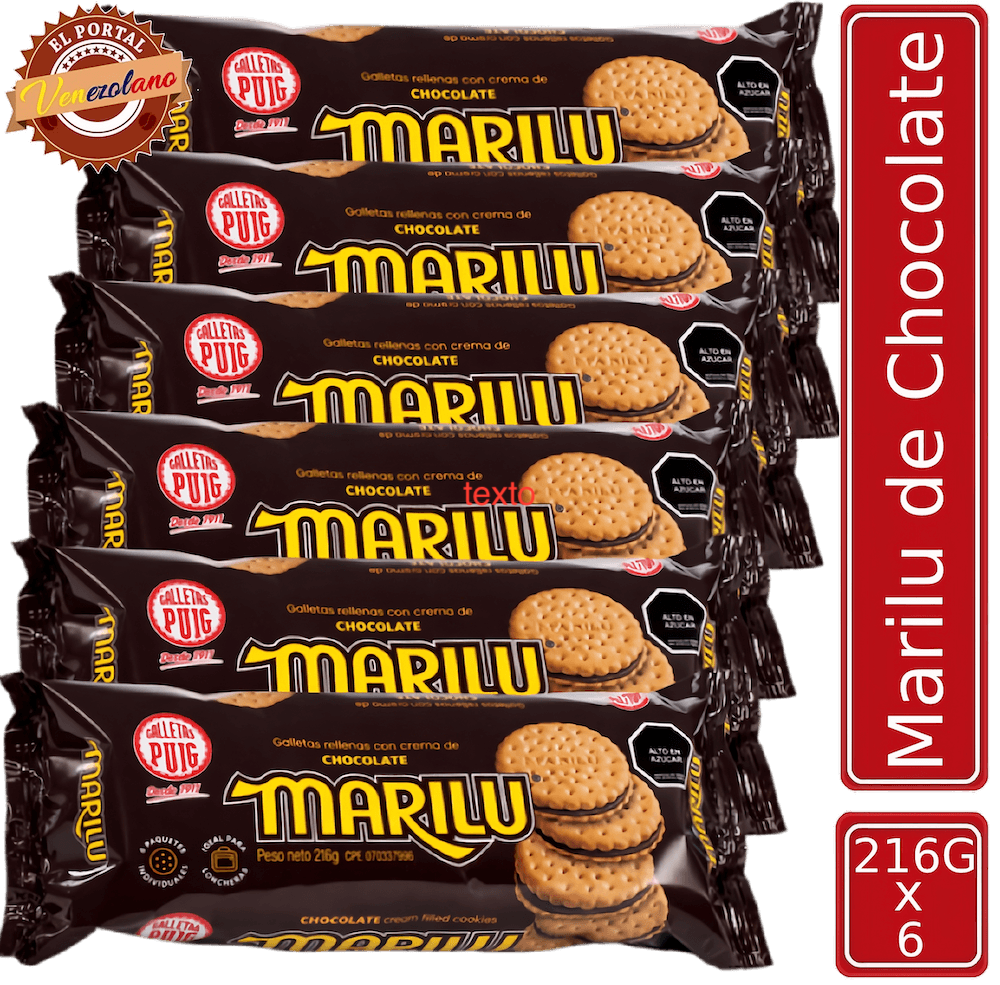 Pack de 6 galletas Marilú de chocolate Puig venezolanas, disponible en Colombia