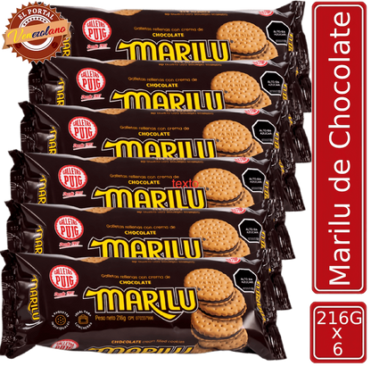 Pack de 6 galletas Marilú de chocolate Puig venezolanas, disponible en Colombia