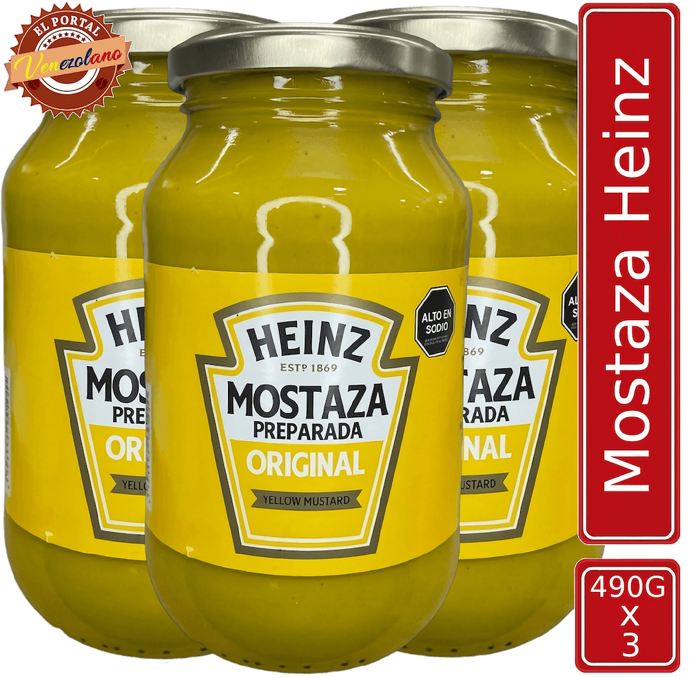 Pack de 3 mostaza Heinz 490g venezolana, disponible en Colombia