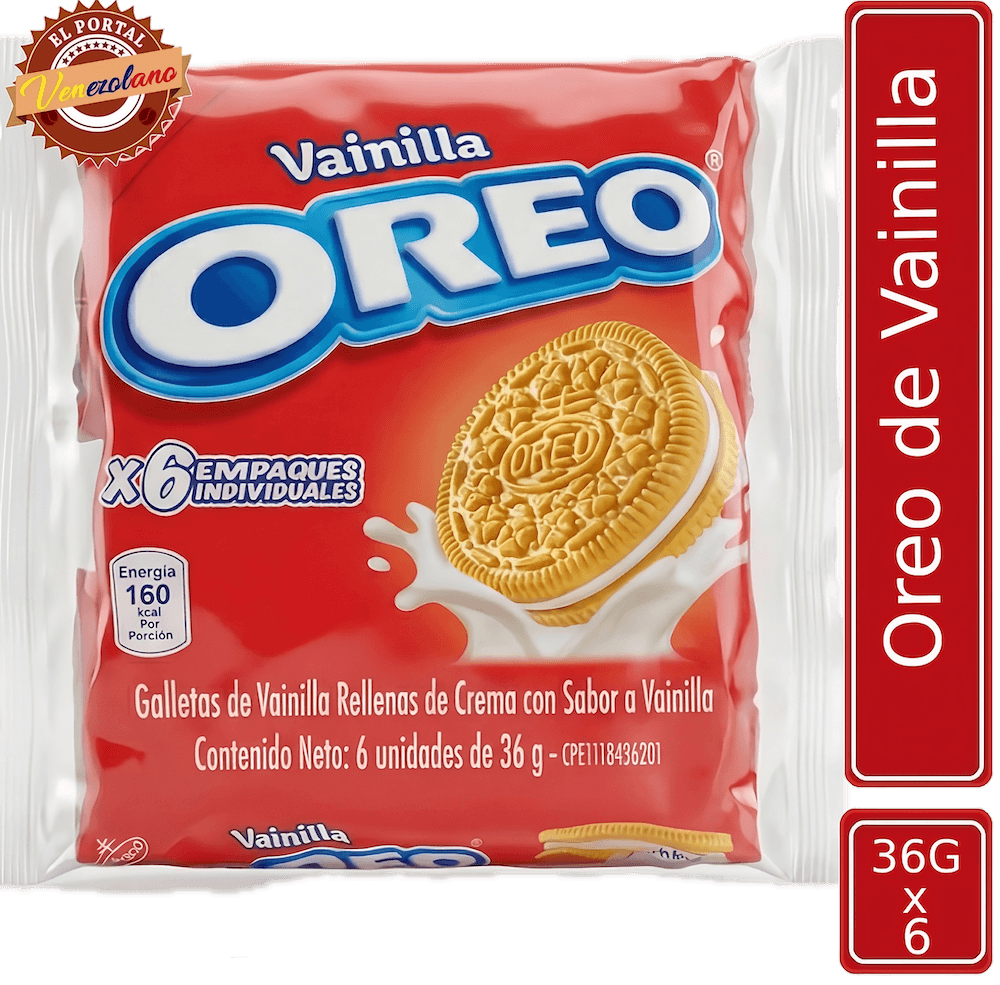 Pack de 6 galletas Oreo de vainilla pequeñas venezolanas, disponible en Colombia