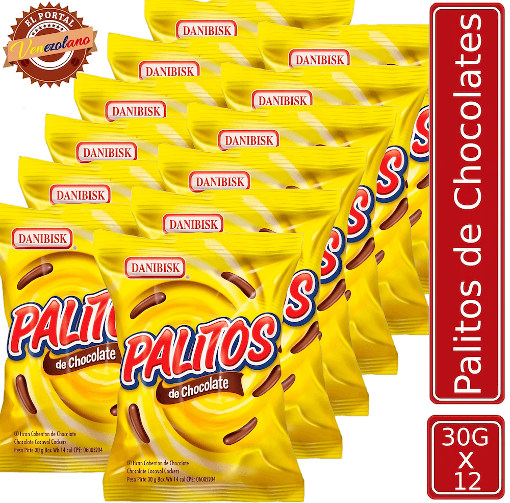 Pack de 12 palitos de chocolate Danibisk venezolanos, disponible en Colombia