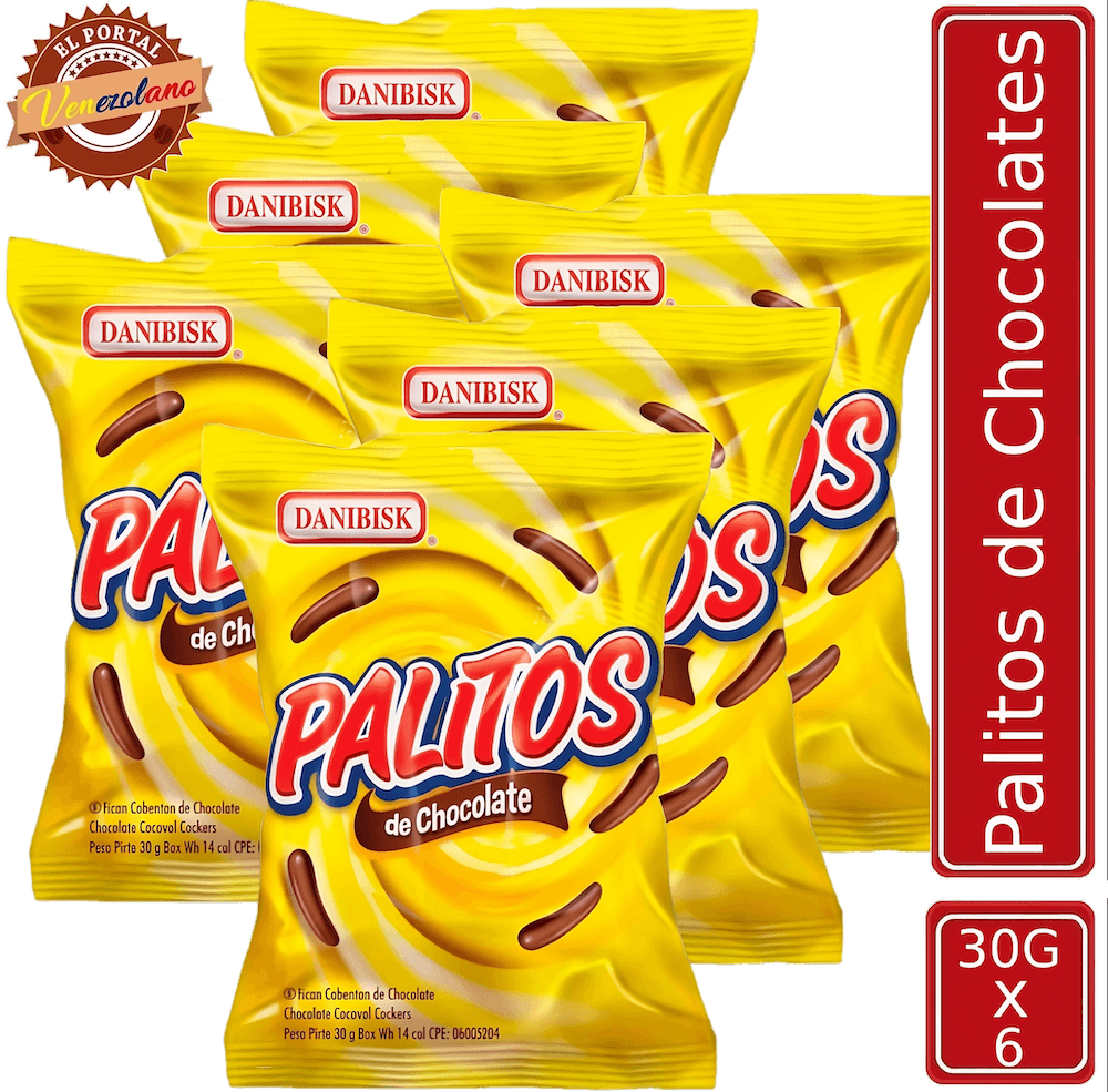 Pack de 6 palitos de chocolate Danibisk venezolanos, disponible en Colombia
