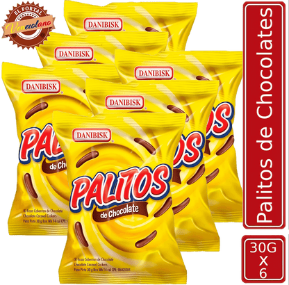 Pack de 6 palitos de chocolate Danibisk venezolanos, disponible en Colombia