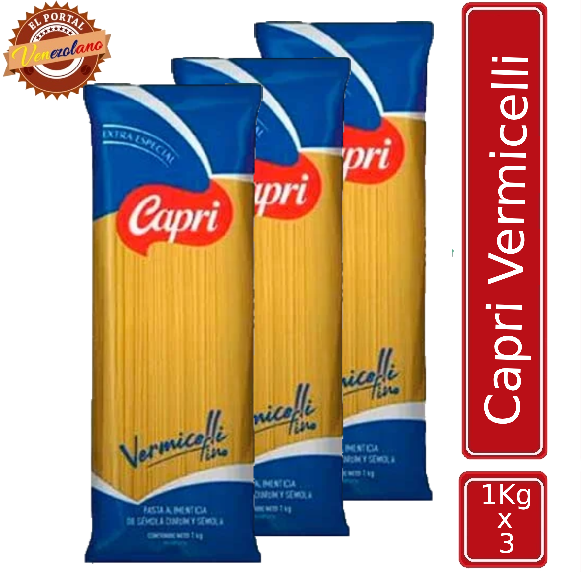 Pasta Larga  Vermicelli Capri 1Kg Venezuela x 3