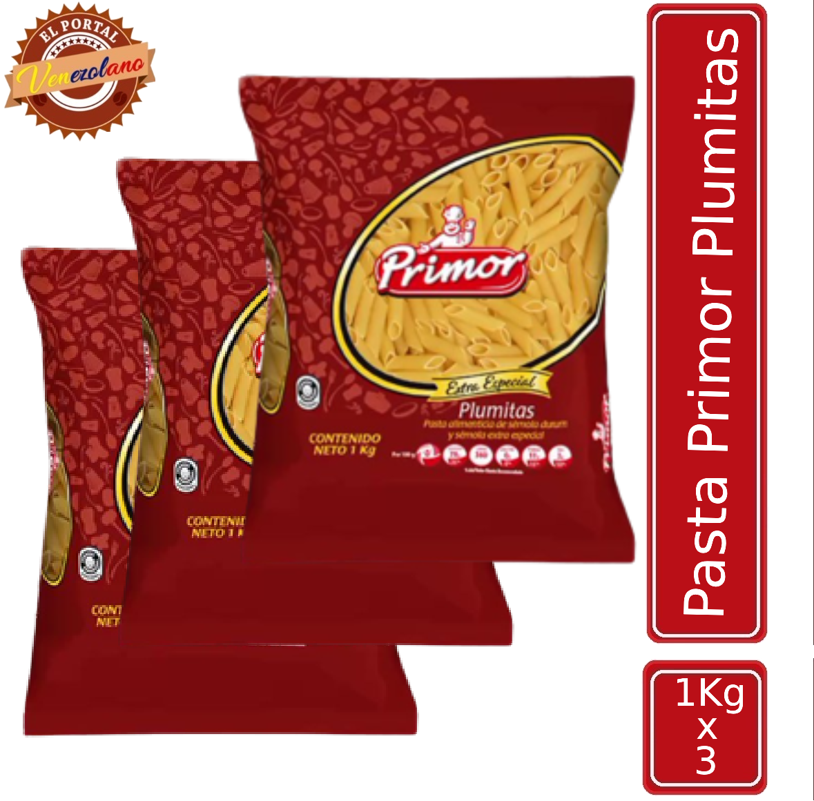 Pasta Corta Primor Plumitas 1Kg Venezuela x 3