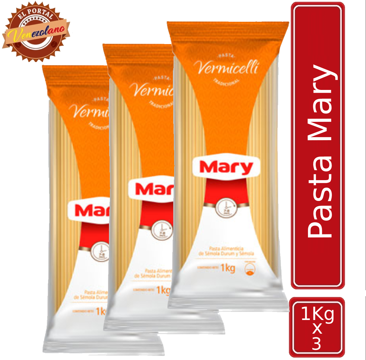 Pasta Larga Vermicelli  Mary 1 Kg Venezuela x 3