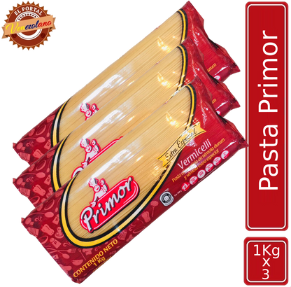 Pack de 3 pasta larga vermicelli Primor 1kg venezolana, disponible en Colombia
