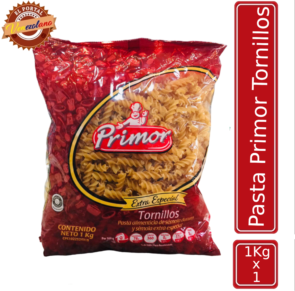Pasta Corta Primor Tornillitos  1Kg Venezuela